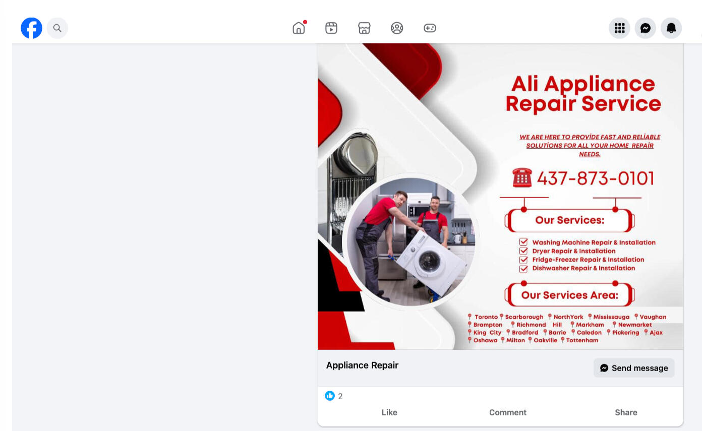 Ali Appliance Repair registration
